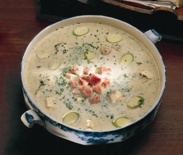 Bacon, Courgette and Cashel Blue Soup