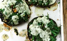 Roasted Field Mushrooms with Blue Cheese and Spinach