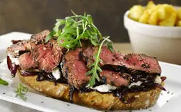 Sliced Steak with Caramelised Red Onions