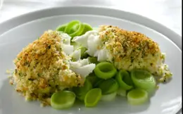Crusted Haddock with Herb Mash And Creamy Leeks