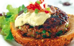 Minced Lamb Burgers with Spicy Soured Cream Dressing