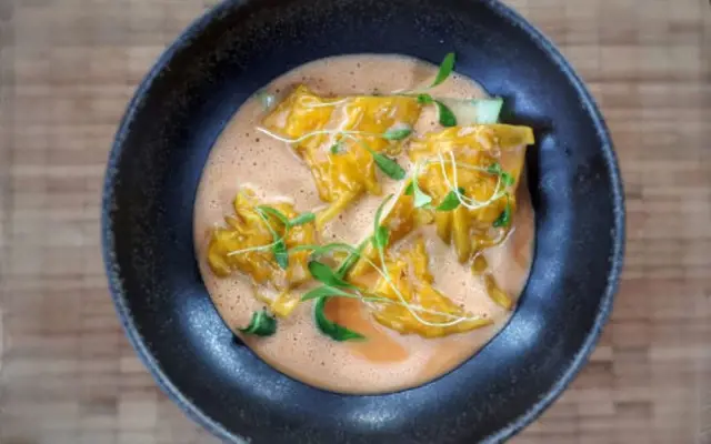 Neven's Trout & Crab Wontons with Thai Broth & Pak Choi