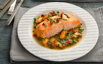 Organic Salmon with Mussels and Spinach