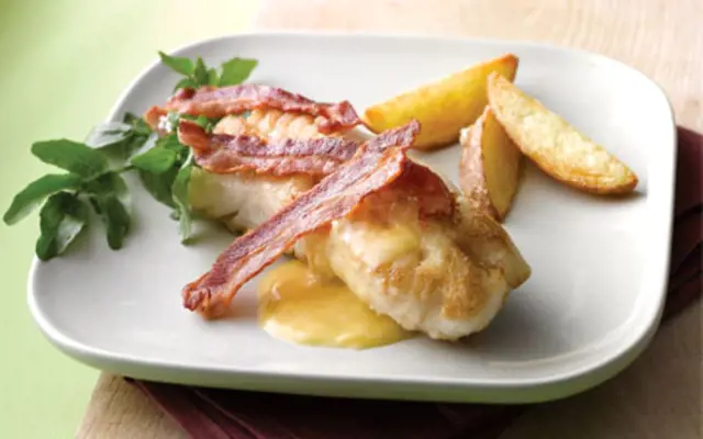 Pan-fried Whiting with Crispy Bacon and Butter Sauce