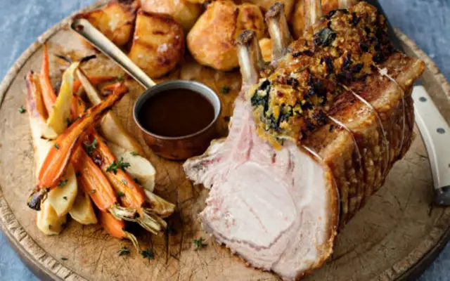 Rack of Pork with Spinach and Apricot Stuffing