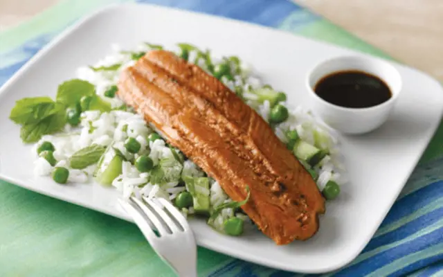 Soy and Honey Glazed Rainbow Trout with Cucumber and Mint