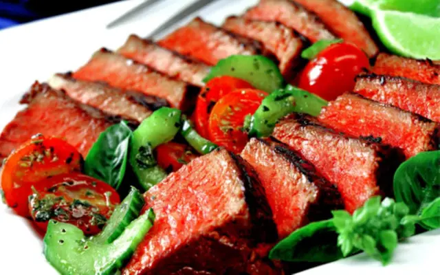 Warm Steak Salad with Tomato, Cucumber and Basil