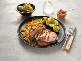 Barbecue Pork Collar Chops with Rhubarb