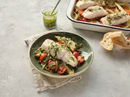 Oven Baked Pollack with Herb Salsa