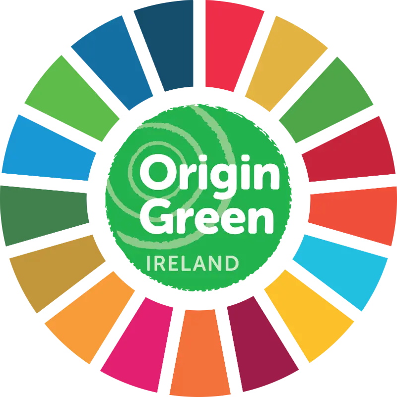 Origin green logo with the UN sustainable development goal colours in a circle