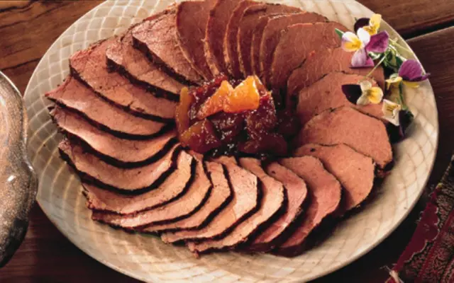 Spiced Beef with Apricot and Almond Chutney