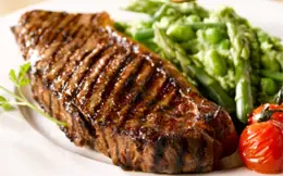Striploin Steaks with Roasted Baby Tomatoes and Vegetable Puree