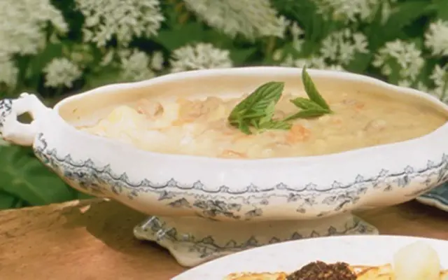 Lamb Soup with Farmhouse Cheese