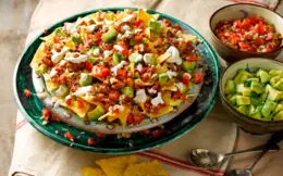 Mexican Beef Nachos with Tomato Salsa, Avocado and Soured Cream