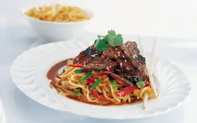 Stir-Fry Lamb with Noodles & Hot and Sour Dressing