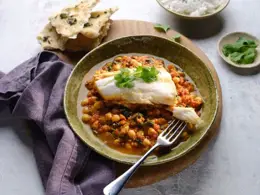 Baked Haddock with Spinach and Chickpeas 