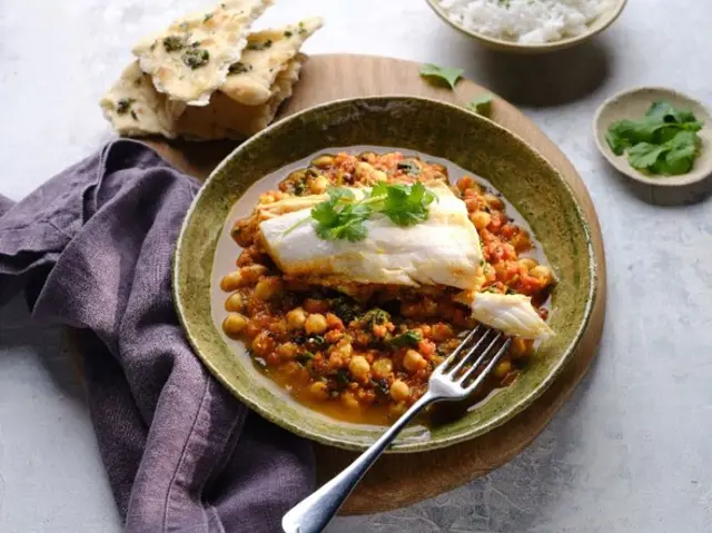 Baked Haddock with Spinach and Chickpeas
